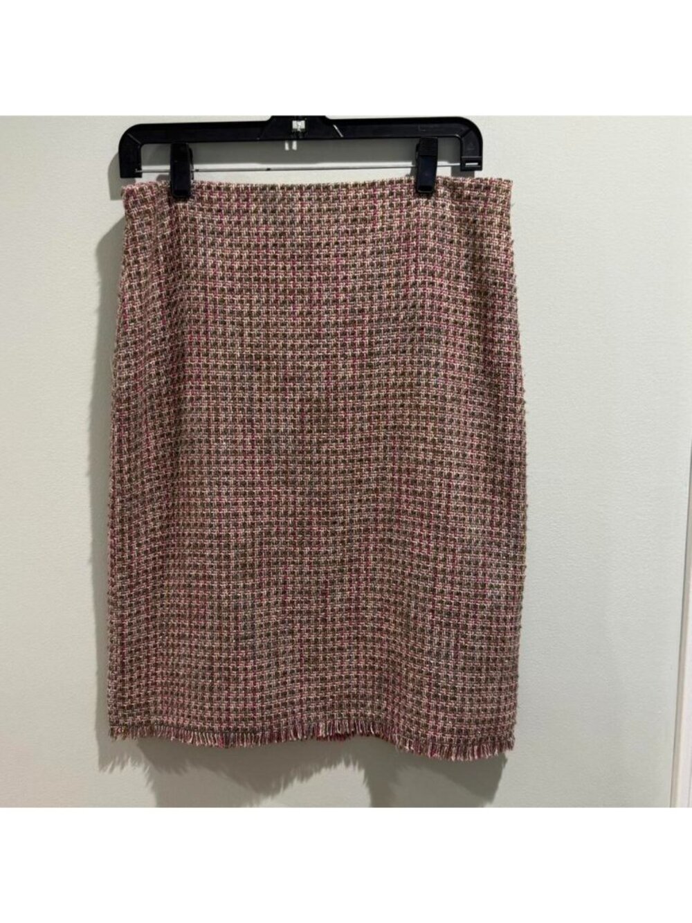 Vintage Sigrid Olsen Sport Pink Tweed Fringed Pencil Skirt Size 6